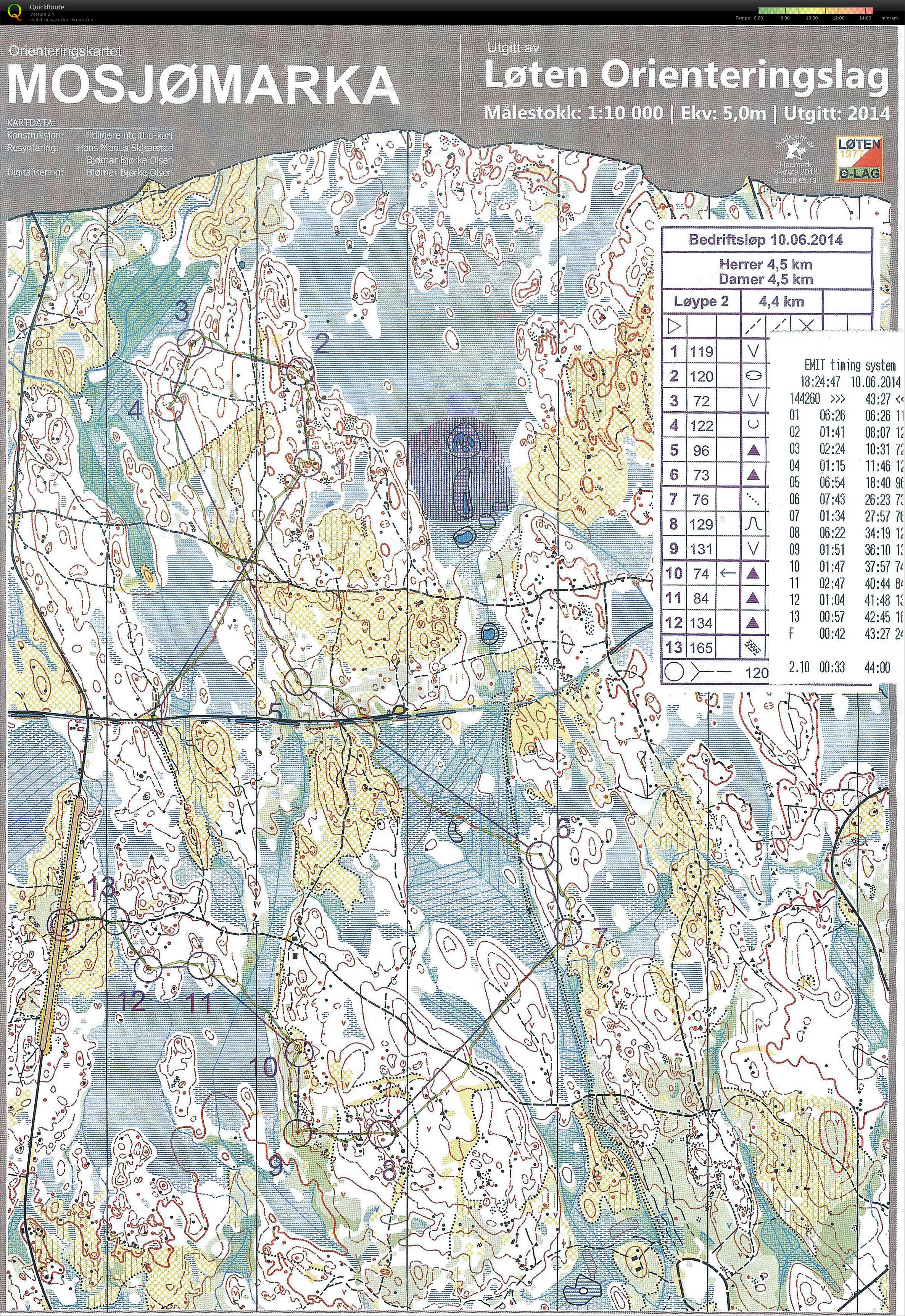 Bedrifts o-løp Mosjømarka Løten (10.06.2014)